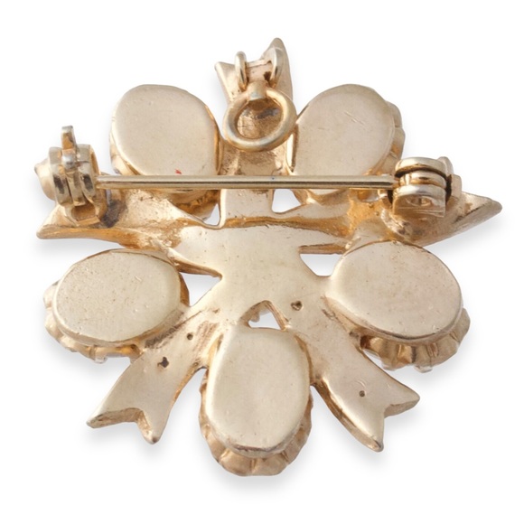 Vintage Faux Opal Starburst Pendant / Brooch Gold Plated Faux Pearl Rhinestone - Picture 4 of 5